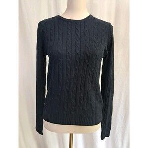 J.Crew Cable Knit Sweater Wool Blend Angora Cashmere Navy Blue Vtg EUC Size M